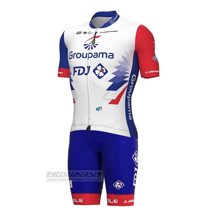 2022 Cycling Jersey Groupama Fdj Red Blue Short Sleeve and Bib Short